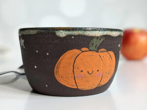 opossum pumpkin cute black stoneware bowl