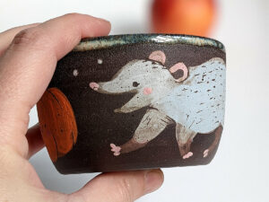 opossum pumpkin cute black stoneware bowl