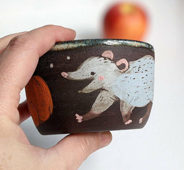 opossum pumpkin cute black stoneware bowl