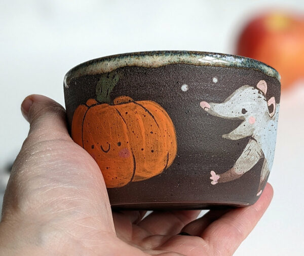 opossum pumpkin cute black stoneware bowl