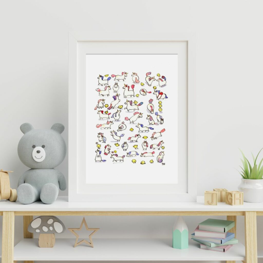 kness unicorn print kids room framed