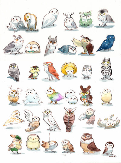 37 Owls Original Watercolor - Image 2