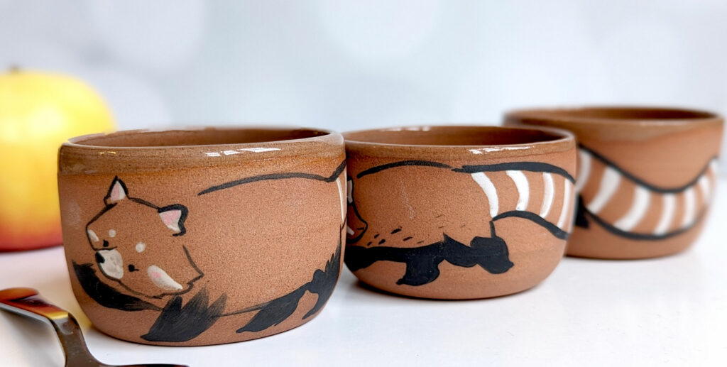 kness cute ceramics red panda cups handmade