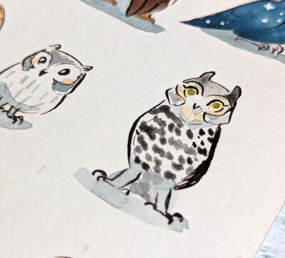 37 Owls Original Watercolor - Image 12