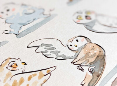 37 Owls Original Watercolor - Image 14