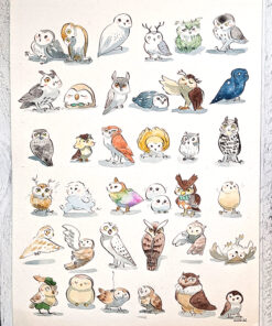 37 Owls Original Watercolor