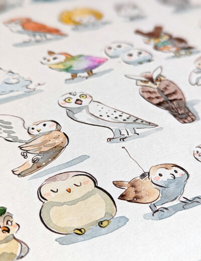 37 Owls Original Watercolor - Image 15