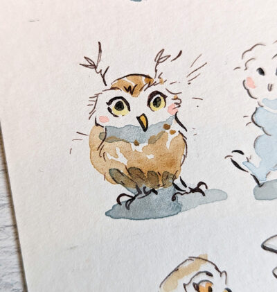 37 Owls Original Watercolor - Image 5