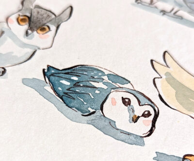 37 Owls Original Watercolor - Image 9