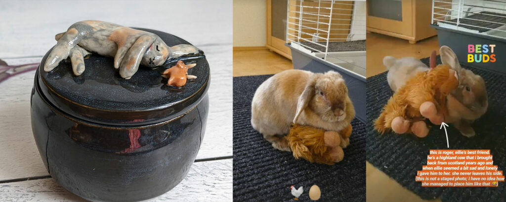 A bunny memorial urn and pet portrait