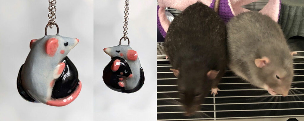 rat portrait pendant porcelain duo