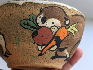 beaver carrying vegetables bowl handmade kness cute