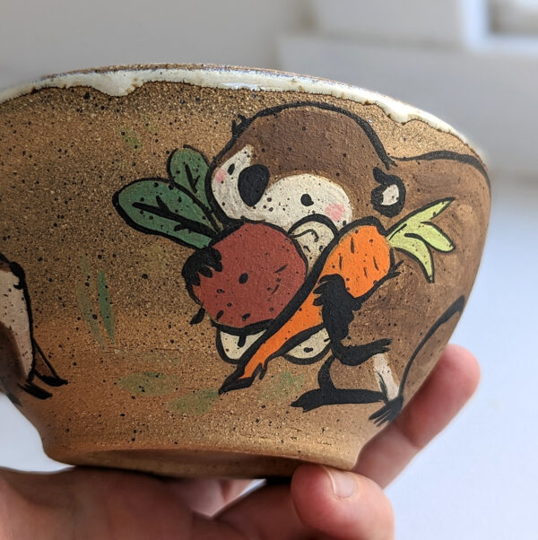 beaver carrying vegetables bowl handmade kness cute