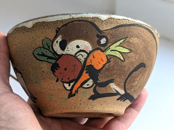 beaver carrying vegetables bowl handmade kness cute