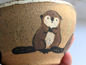 beaver carrying vegetables bowl handmade kness cute