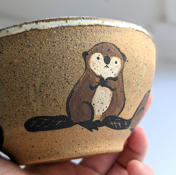 beaver carrying vegetables bowl handmade kness cute