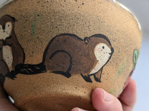 beaver carrying vegetables bowl handmade kness cute