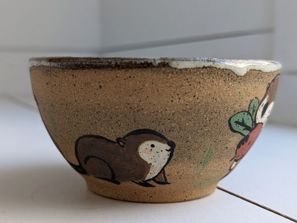 beaver carrying vegetables bowl handmade kness cute