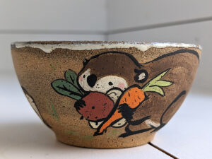 beaver carrying vegetables bowl handmade kness cute