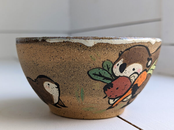 beaver carrying vegetables bowl handmade kness cute