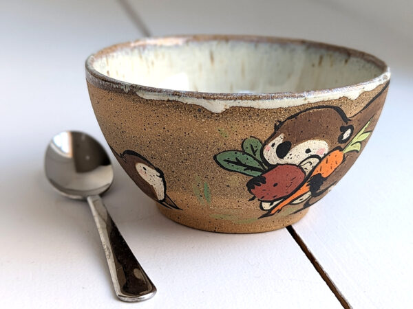 beaver carrying vegetables bowl handmade kness cute