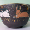 bowl black stoneware and bunnies adorable handmade by kness