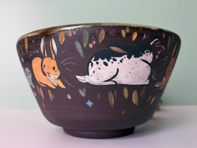 Bowl - Black Stoneware and Bunnies - Image 5