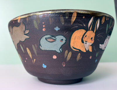 Bowl - Black Stoneware and Bunnies - Image 4