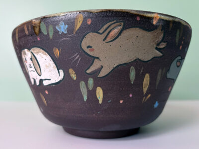 Bowl - Black Stoneware and Bunnies - Image 3