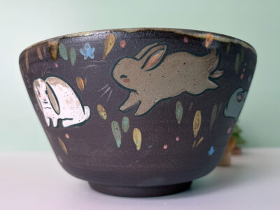 Bowl - Black Stoneware and Bunnies - Image 2