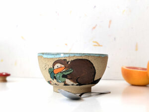 beaver carrying vegetables bowl handmade kness cute