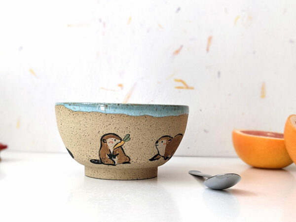 beaver carrying vegetables bowl handmade kness cute