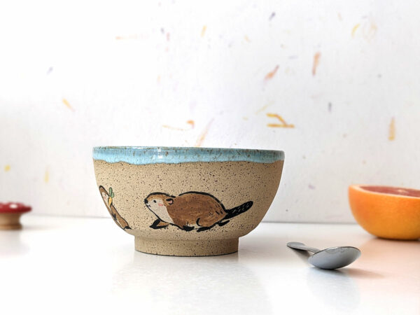 beaver carrying vegetables bowl handmade kness cute