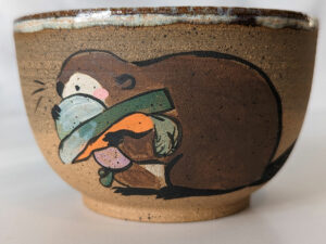 beaver carrying vegetables bowl handmade kness cute