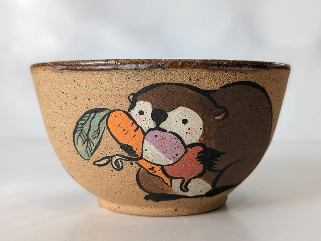 beaver carrying vegetables bowl handmade kness cute