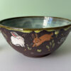 bowl black stoneware and bunnies adorable handmade by kness