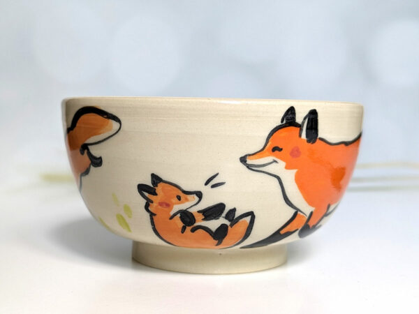 Fox family bowl handmade stoneware