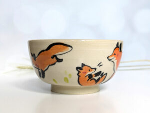 Fox family bowl handmade stoneware