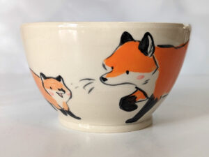 Fox family bowl handmade stoneware