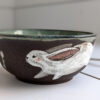 white rabbits small bowl in black stoneware and grey glaze, cute handmade by kness