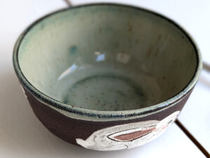 white rabbits small bowl in black stoneware and grey glaze, cute handmade by kness