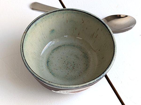 white rabbits small bowl in black stoneware and grey glaze, cute handmade by kness