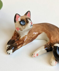 Cat Figurine and Dog Dish
