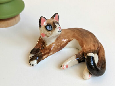 Cat Figurine and Dog Dish