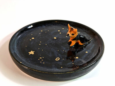 Cat Figurine and Dog Dish - Image 2