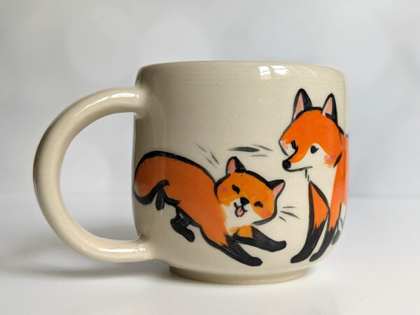 cute red fox family handmade ceramic mug