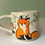 cute red fox family handmade ceramic mug by kness canadian potter