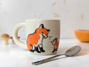 cute red fox family handmade ceramic mug