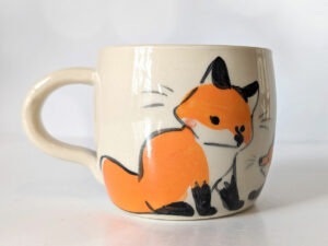 cute red fox family handmade ceramic mug
