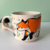 cute red fox family handmade ceramic mug by kness canadian potter